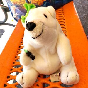 1997 Coca Cola POLAR BEAR in GREEN BOW Plush Bean Bag Stuffed Animal 1997 (6")